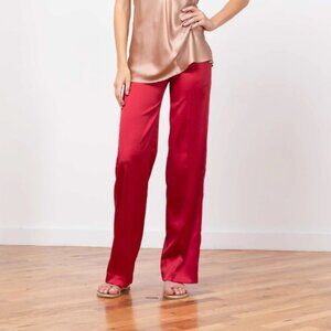 Avenue Montaigne Flavia F1701 Wide-Leg Satin Red Pants Women's 2 Loose Fit